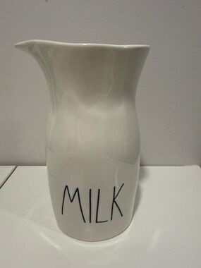 Rae Dunn MILK Pitcher Carafe 7" - White w/ Black Lettering - Artisan Collection